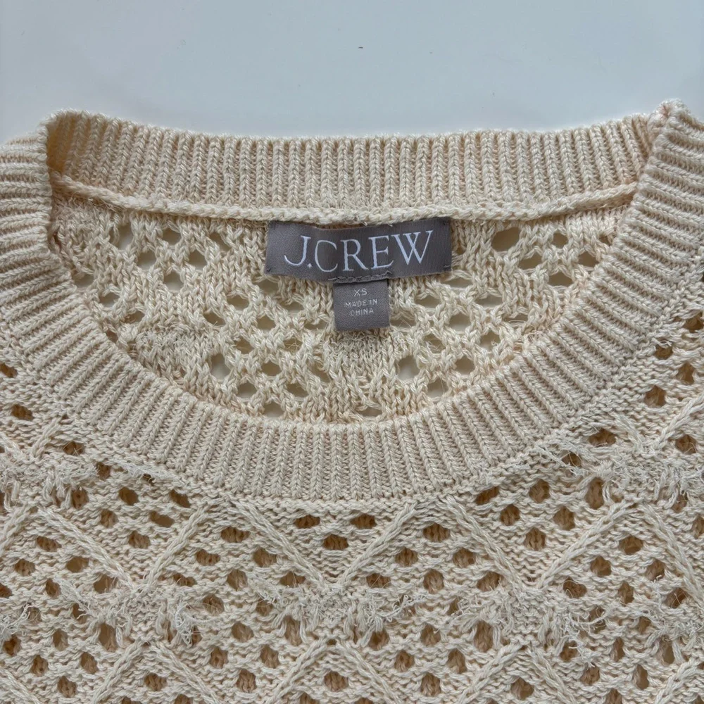 J.Crew Women's Cream Pointelle Crewneck Sweater with Fringe Size XS, NWOT